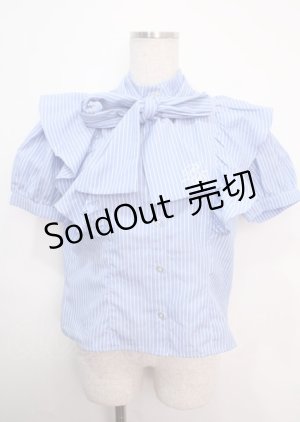 画像: axes femme POETIQUE / ロゴ刺繍ボウタイブラウス M サックス Y-25-03-14-009-AX-BL-SZ-OS