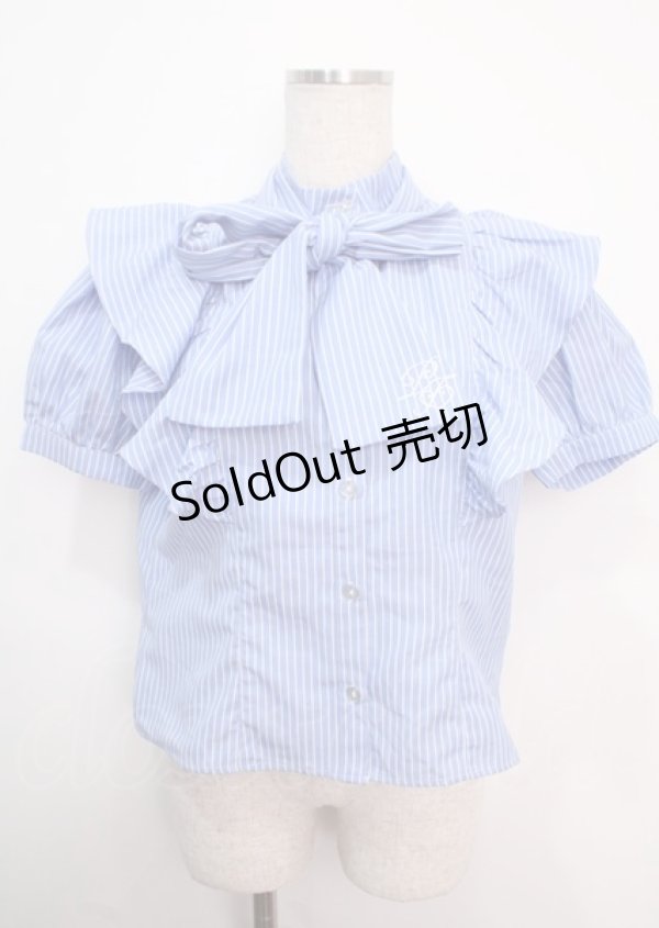 画像1: axes femme POETIQUE / ロゴ刺繍ボウタイブラウス M サックス Y-25-03-14-009-AX-BL-SZ-OS (1)