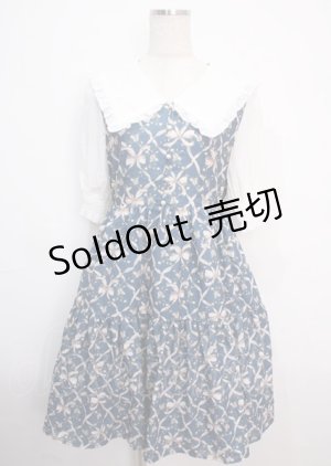 画像: axes femme POETIQUE / リボンフラワーチェック柄ワンピース  ブルー Y-25-03-14-095-AX-OP-SZ-OS