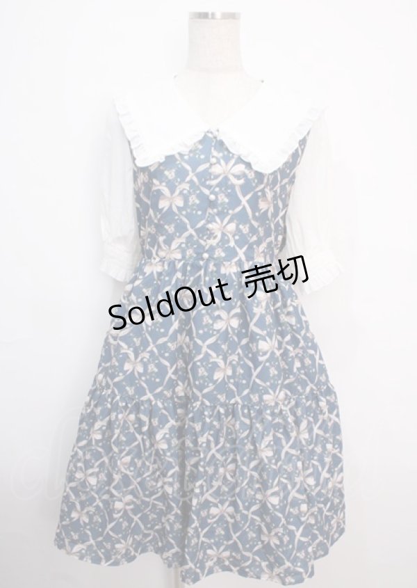 画像1: axes femme POETIQUE / リボンフラワーチェック柄ワンピース  ブルー Y-25-03-14-095-AX-OP-SZ-OS (1)