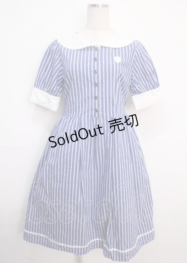 画像1: axes femme POETIQUE / マリンストライプシャツワンピース M ブルー Y-25-03-14-101-AX-OP-SZ-OS (1)