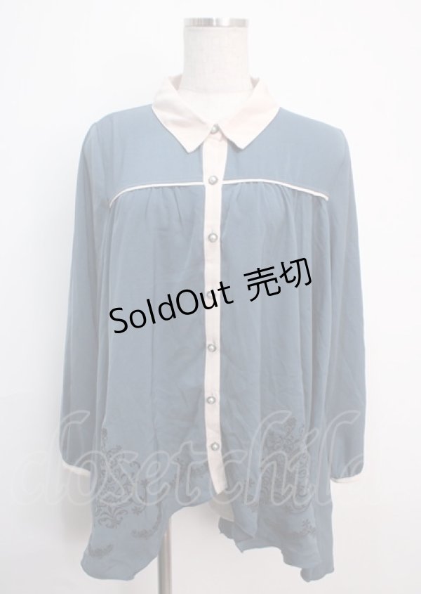 画像1: axes femme / 裾刺繍チュニック M ブルー Y-25-03-14-107-AX-TO-SZ-ZY (1)