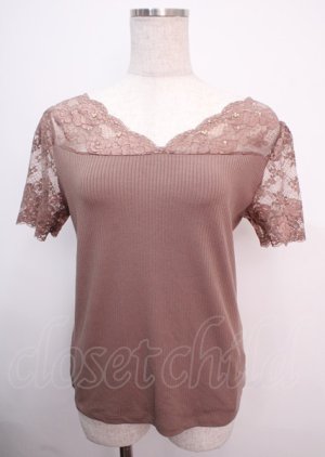画像: axes femme / デコルテレース半袖インナー  モカ Y-25-03-14-025-AX-TO-SZ-OS