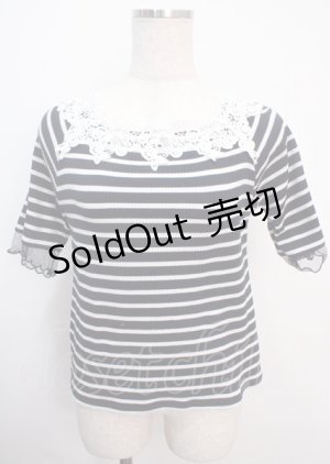 画像: axes femme / レース襟ボーダートップス  紺 Y-25-03-14-027-AX-TO-SZ-OS