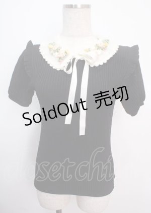 画像: axes femme POETIQUE / フラワーリボン刺繍襟プルオーバー  黒 Y-25-03-14-032-AX-TO-SZ-OS