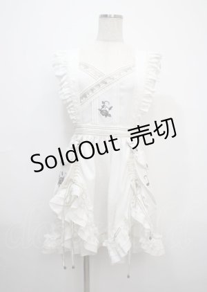 画像: Ozz oneste / 薔薇刺繍ストライプタブリエ  白 Y-25-03-17-062-OO-OP-SZ-ZY