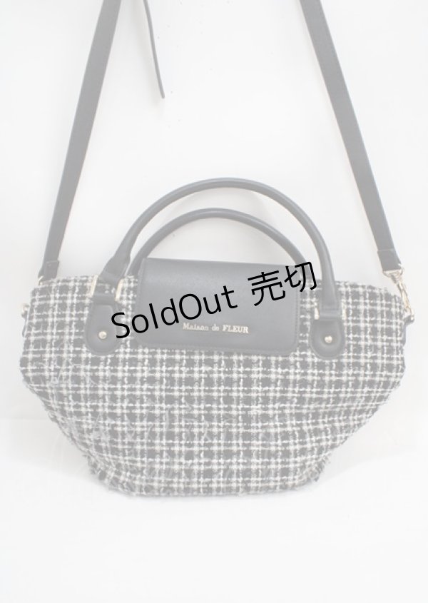 画像1: Maison de FLEUR / ツイードチェックショルダーバック  黒 Y-25-03-17-015-LO-BG-SZ-ZT274 (1)