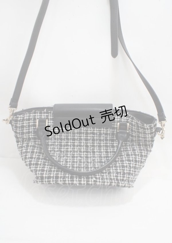画像2: Maison de FLEUR / ツイードチェックショルダーバック  黒 Y-25-03-17-015-LO-BG-SZ-ZT274 (2)