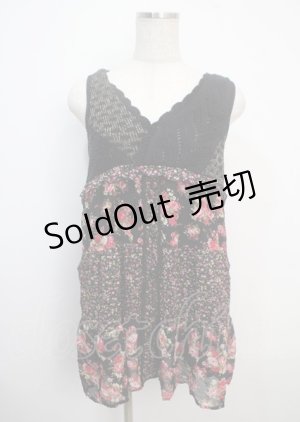 画像: axes femme / 柄切替えチュニック M 黒 Y-25-03-20-075-AX-OP-SZ-ZY