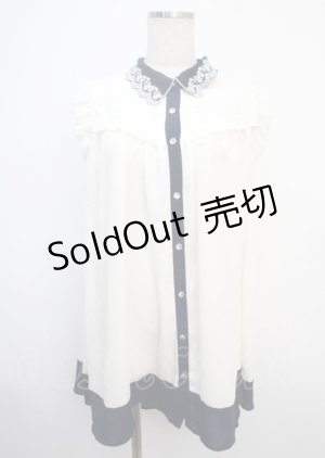 画像: axes femme / 襟刺繍バイカラーチュニック F 白 Y-25-03-20-076-AX-OP-SZ-ZI