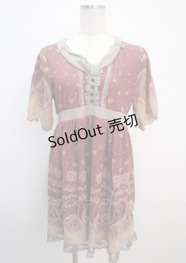 画像1: axes femme / カットソーローズ柄チュニ M ピンク Y-25-03-20-078-AX-OP-SZ-ZI (1)