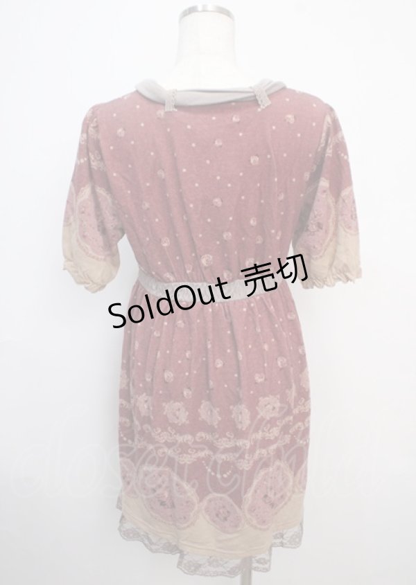 画像2: axes femme / カットソーローズ柄チュニ M ピンク Y-25-03-20-078-AX-OP-SZ-ZI (2)