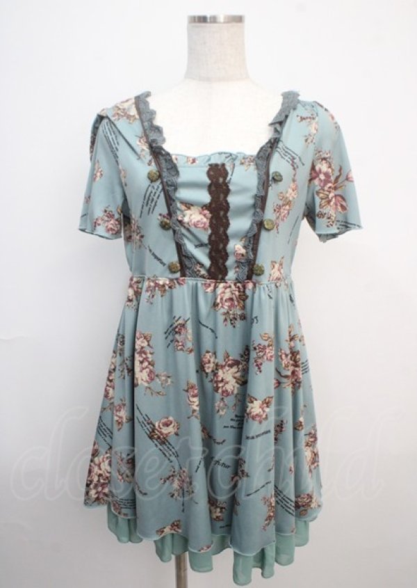 画像1: axes femme / 薔薇柄ワンピース M Bグリーン Y-25-03-20-079-AX-OP-SZ-ZI (1)