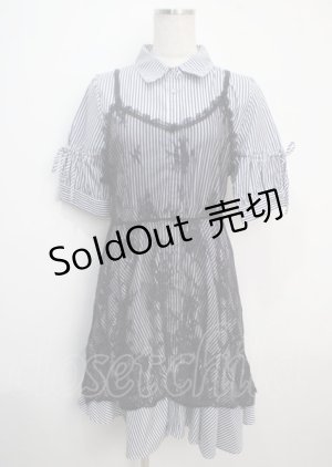 画像: axes femme / レースキャミレイヤードシャツワンピース  紺 Y-25-03-20-080-AX-OP-AS-ZI