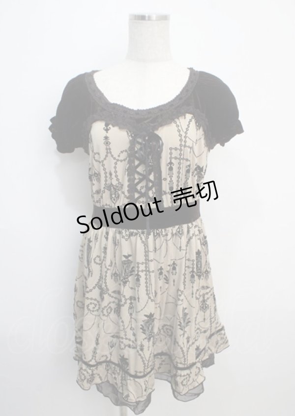 画像1: axes femme / ベロア切替フロッキーワンピース M ベージュ Y-25-03-20-093-AX-OP-SZ-ZY (1)