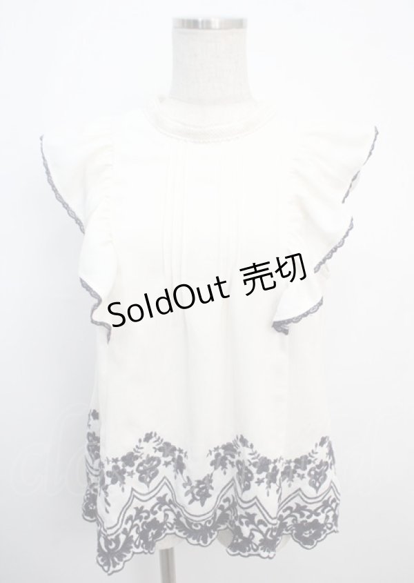 画像1: axes femme / 裾刺繍ノースリブラウス M 生成り Y-25-03-20-110-AX-BL-SZ-ZI (1)