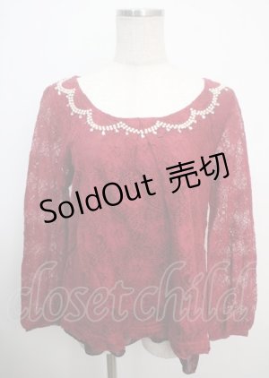 画像: 【SALE】axes femme / ビジュー襟総レースプルオーバー  ワイン Y-25-03-20-034-AX-TO-SZ-ZT151