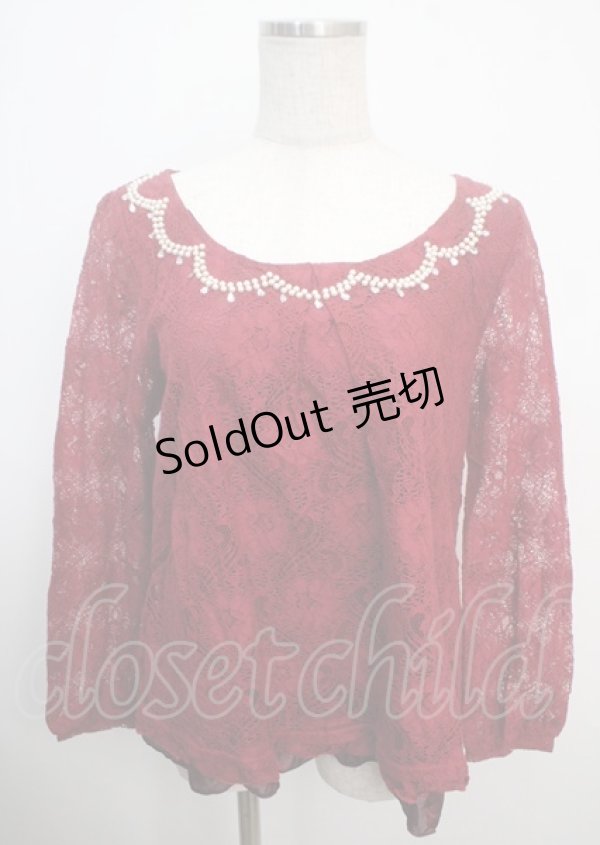 画像1: 【SALE】axes femme / ビジュー襟総レースプルオーバー  ワイン Y-25-03-20-034-AX-TO-SZ-ZT151 (1)