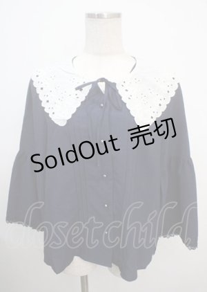 画像: axes femme / 刺繍入りビッグカラーブラウス M 紺 Y-25-03-20-036-AX-BL-SZ-ZI