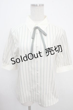 画像: F i.n.t / タイ付きマルチストライプクレリック5分袖シャツ F  Y-25-03-21-088-CA-BL-SZ-ZY