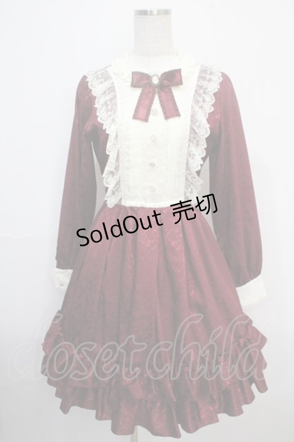 画像1: Pina sweetcollection / ローズジャガードワンピース  ワイン Y-25-03-21-117-LO-OP-SZ-ZY (1)