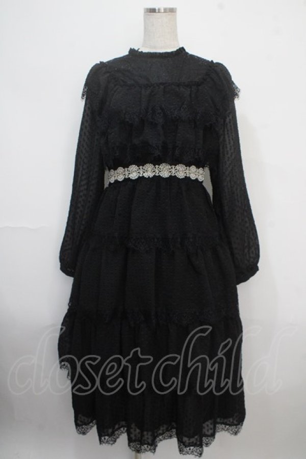 画像1: axes femme NOSTALGIE / ドットドビー×レースワンピ M 黒 Y-25-03-21-132-AX-OP-SZ-ZY (1)