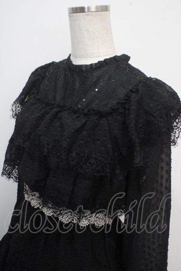 画像3: axes femme NOSTALGIE / ドットドビー×レースワンピ M 黒 Y-25-03-21-132-AX-OP-SZ-ZY (3)