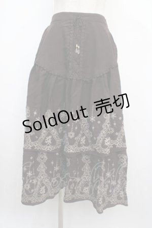 画像: axes femme / 二段刺繍入ロングスカート M チャ Y-25-03-21-142-AX-SK-SZ-ZY