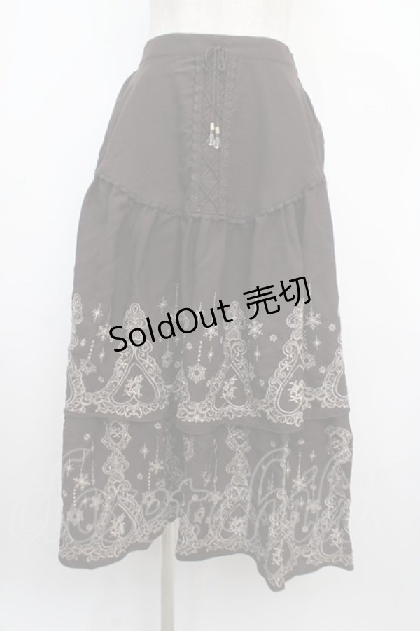画像1: axes femme / 二段刺繍入ロングスカート M チャ Y-25-03-21-142-AX-SK-SZ-ZY (1)