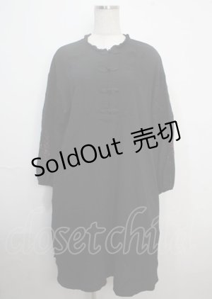 画像: axes femme / 袖刺繍チャイナ釦シャツワンピース M 黒 Y-25-03-22-071-AX-OP-SZ-ZS