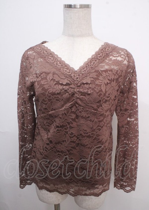 画像1: axes femme / 総レースVネックインナー M モカ Y-25-03-22-009-AX-TO-SZ-ZY (1)