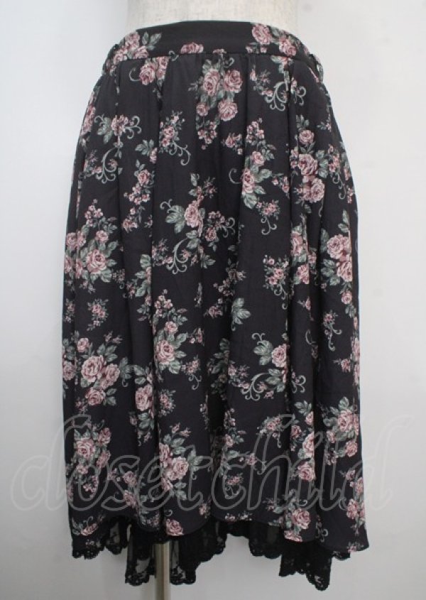 画像1: axes femme Red label / ブーケ柄フィッシュテールスカート S 黒 Y-25-03-22-117-PU-SK-SZ-ZI (1)