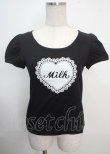 画像1: MILK / ハートレースロゴフロッキーパフ袖カットソー  ブラック Y-25-03-22-029-ML-TS-SZ-ZY (1)