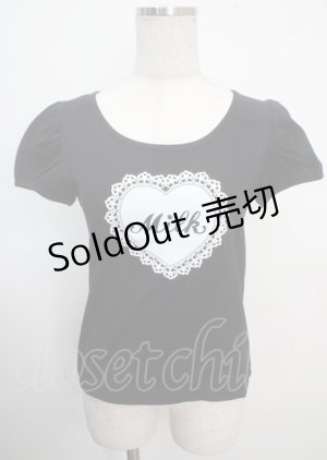 画像: MILK / ハートレースロゴフロッキーパフ袖カットソー  ブラック Y-25-03-22-029-ML-TS-SZ-ZY
