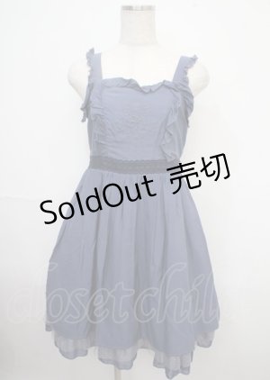 画像: axes femme POETIQUE / メルヘン刺繍フリルワンピース M 紺 Y-25-03-23-068-AX-OP-SZ-ZY