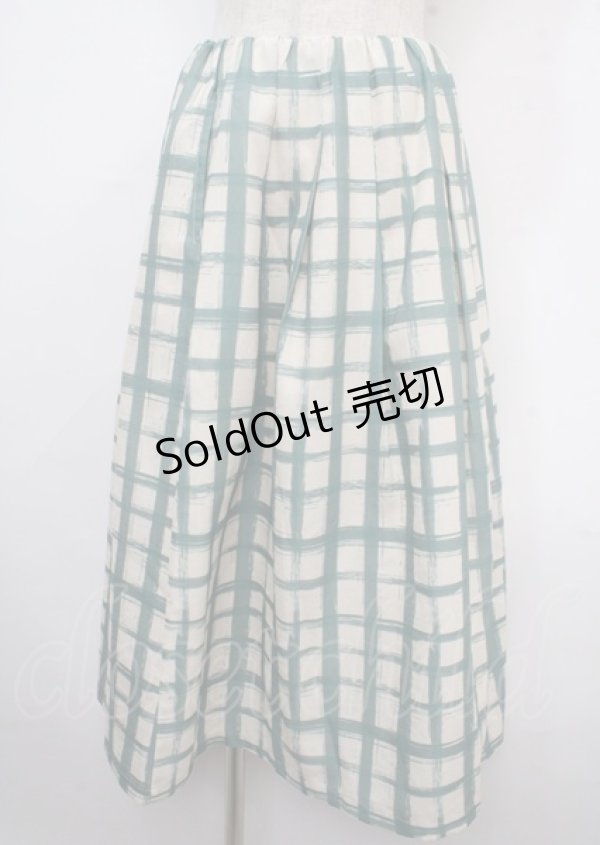 画像1: an another angelus / ペイントタッチ柄タックスカート F グリーン×ホワイト Y-25-03-23-110-CA-SK-SZ-ZY (1)