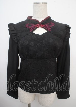画像: axes femme POETIQUE / チャイナバタフライ刺繍ブラウス M 黒 Y-25-03-23-011-AX-BL-SZ-ZY