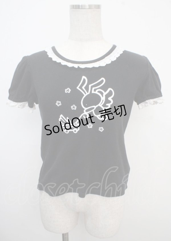 画像1: Heart E / フリルレース半袖カットソー  黒 Y-25-03-23-013-LO-TO-SZ-ZY (1)