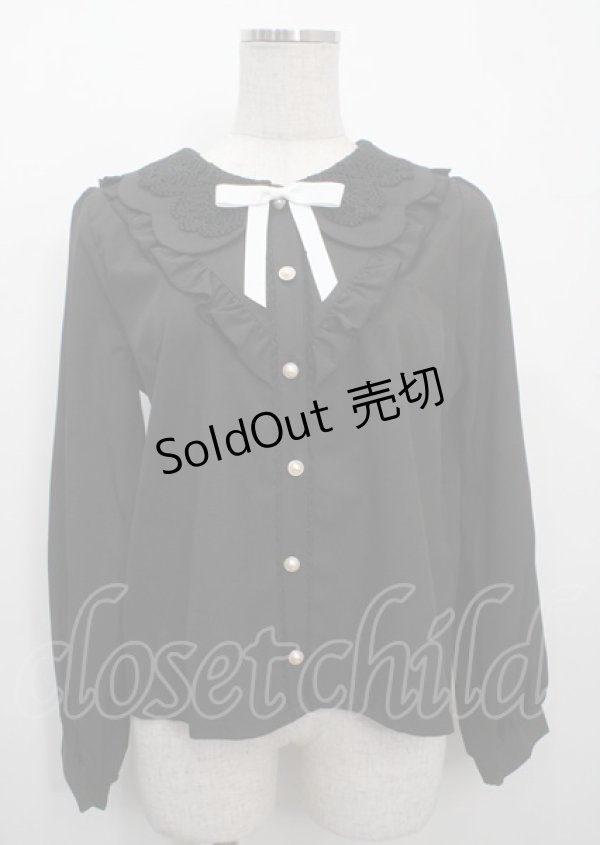 画像1: axes femme POETIQUE / レースビック襟ブラウス M 黒 Y-25-03-26-058-AX-TO-SZ-ZY (1)