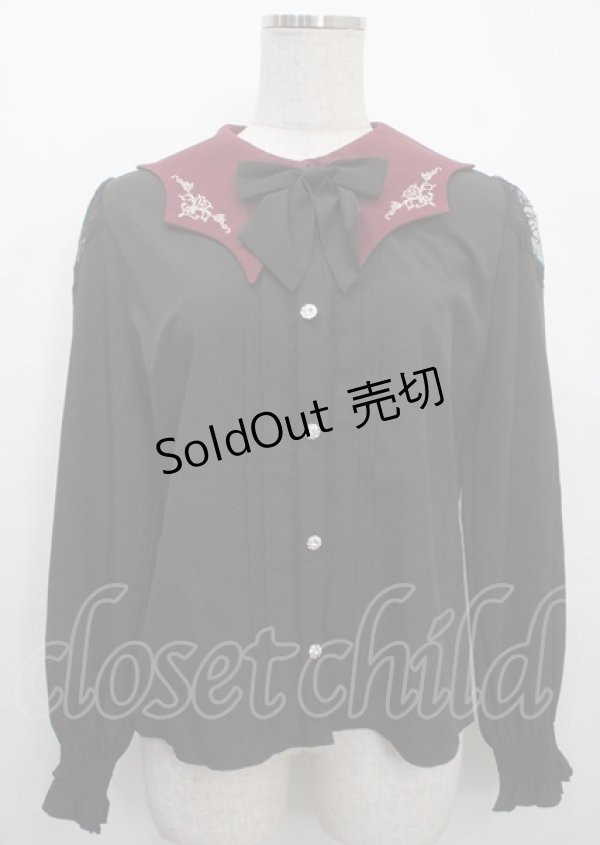 画像1: axes femme POETIQUE / リボン付きコウモリカラーブラウス M 黒 Y-25-03-26-059-AX-BL-SZ-ZY (1)