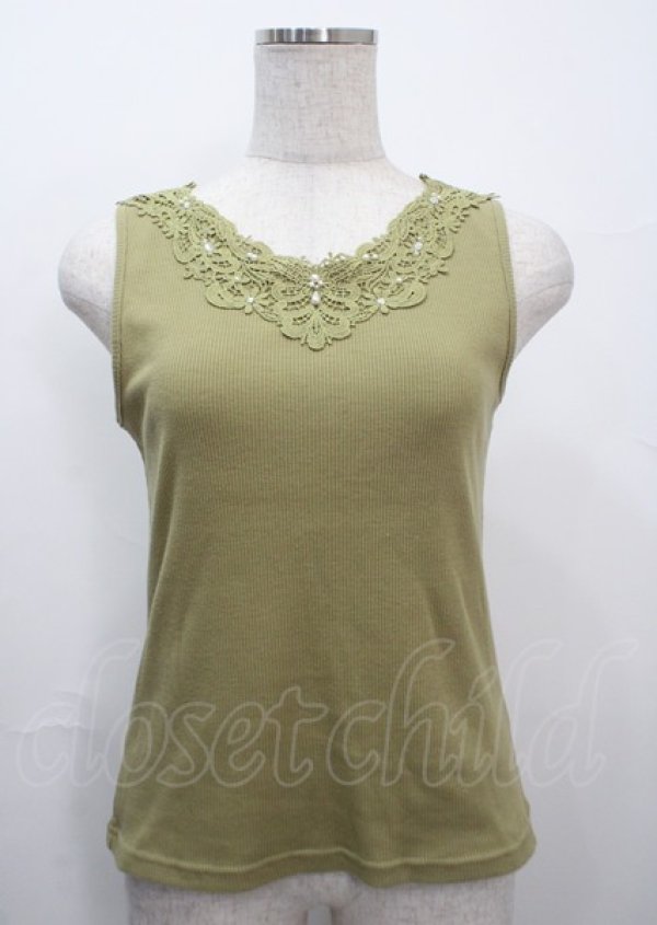 画像1: axes femme / モチーフレースタンク M 黄緑 Y-25-03-26-072-AX-TO-SZ-ZI (1)