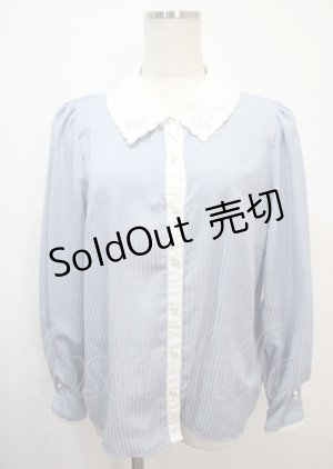 画像: axes femme / 襟刺繍シアーストライプブラウス M サックス Y-25-03-26-081-AX-BL-SZ-ZY
