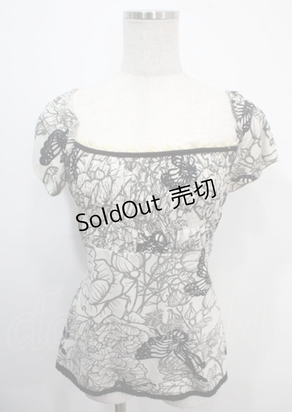 画像1: Ozz oneste / 蝶×花ptシャーリングカットソー  オフ×黒 Y-25-03-26-101-OO-TO-SZ-ZY (1)