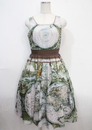 画像: axes femme Nostalgic / ヴィンテージマップ柄ワンピース M 茶 Y-25-03-26-134-LO-OP-SZ-OS