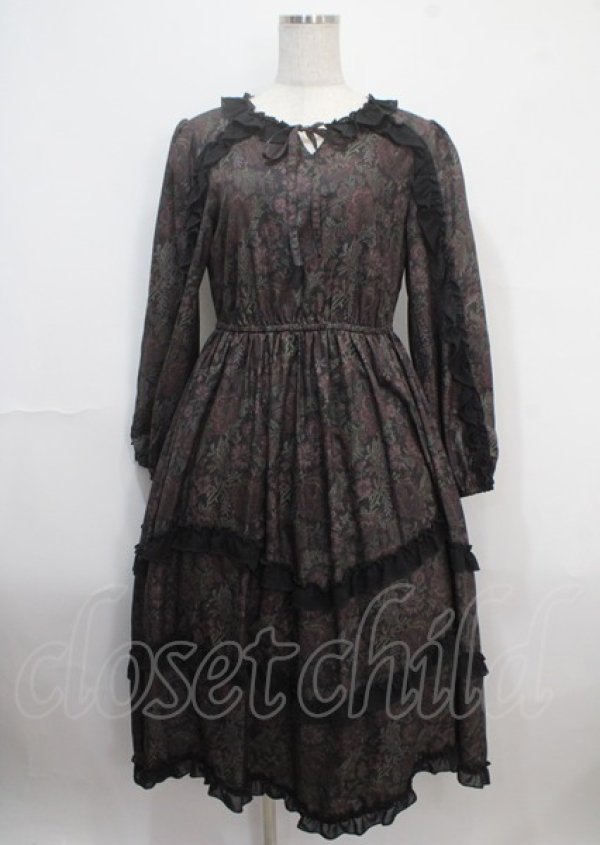 画像1: axes femme NOSTALGIE / ゴブラン風花柄ワンピース M 黒 Y-25-03-26-138-AX-OP-SZ-OS (1)