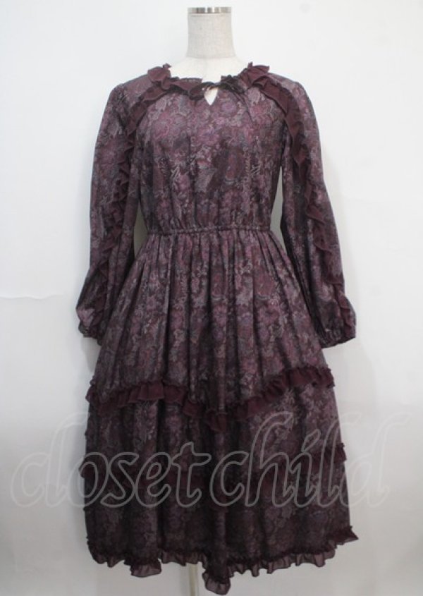 画像1: axes femme NOSTALGIE / ゴブラン風花柄ワンピース M パープル Y-25-03-26-139-AX-OP-SZ-ZT138 (1)