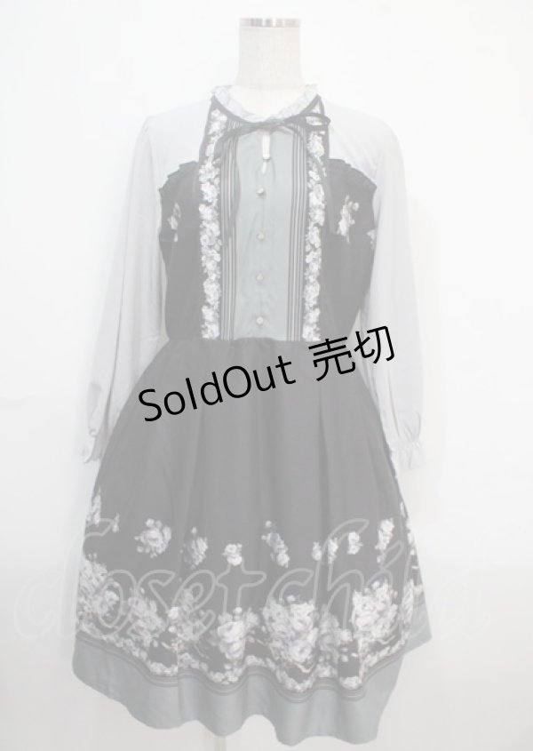 画像1: axes femme / ローズブーケ柄ワンピース M 黒 Y-25-03-26-140-AX-OP-SZ-ZI (1)