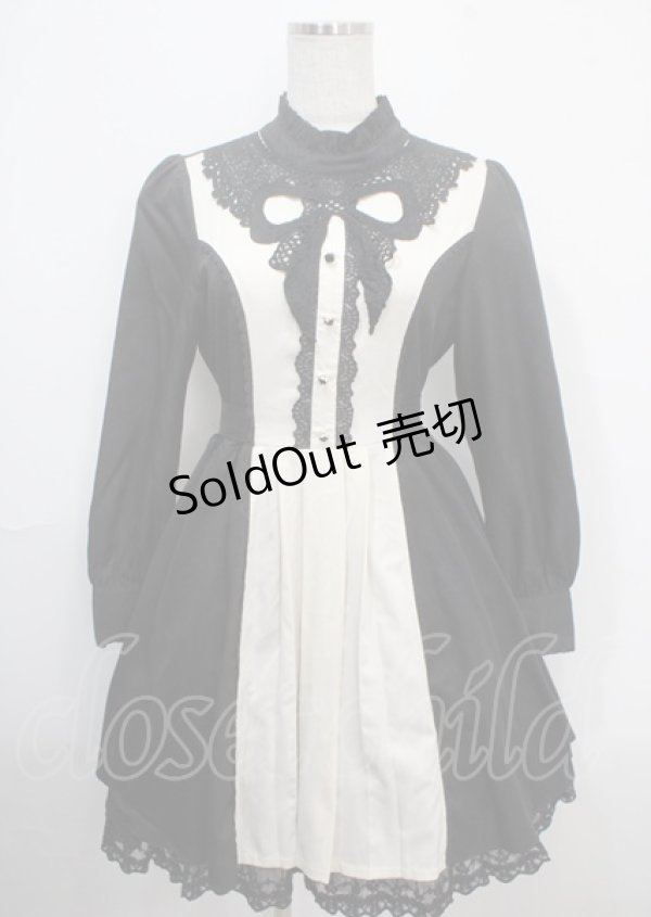 画像1: axes femme kawaii / リボンレースブロッキングワンピース M 黒 Y-25-03-26-152-AX-OP-SZ-ZY (1)