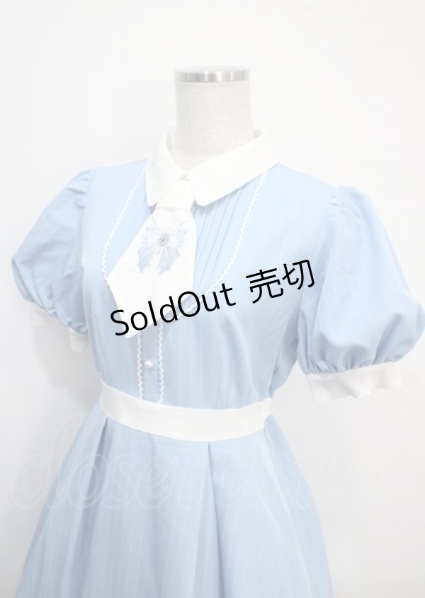 画像3: axes femme POETIQUE / リボン刺繍ネクタイ付きワンピース M サックス Y-25-03-26-154-AX-OP-SZ-ZY (3)