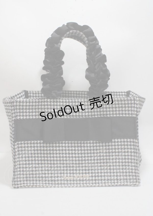 画像1: Maison de FLEUR / 千鳥格子 フリルハンドルトートSバッグ F ブラック Y-25-03-26-028-LO-BG-SZ-ZY (1)